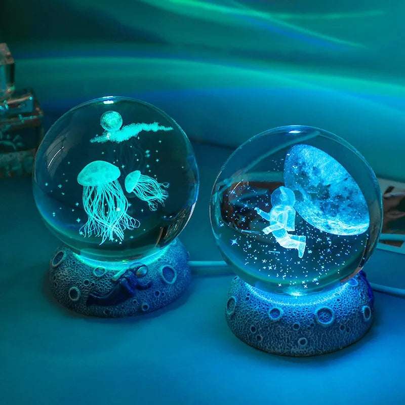 Boule de cristal Veilleuses brillantes Mer Jellyfish Astronaute Lampe de table USB
