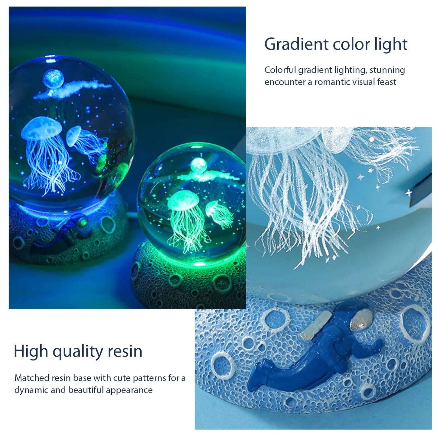 Boule de cristal Veilleuses brillantes Mer Jellyfish Astronaute Lampe de table USB
