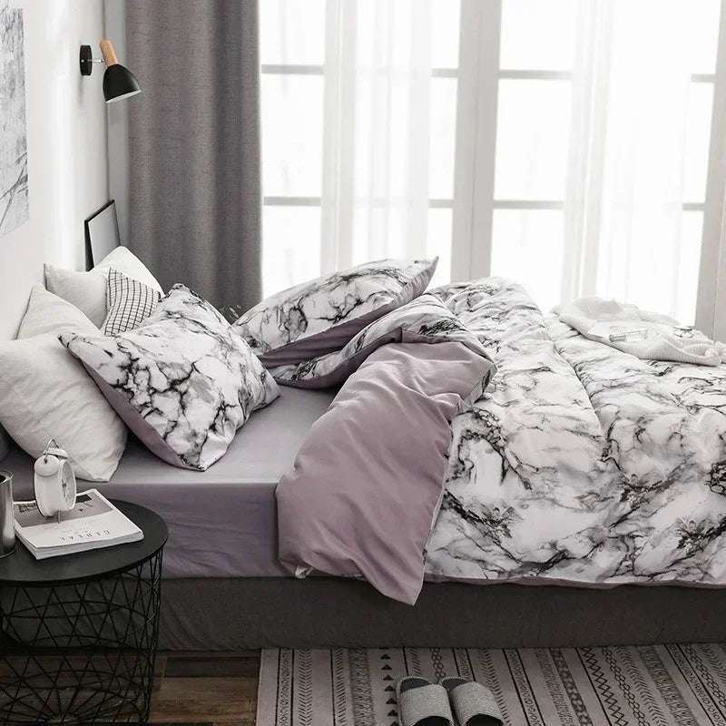 Ensemble de literie Queen imprimé en marbre Ensemble de housse de couette brossée King Size