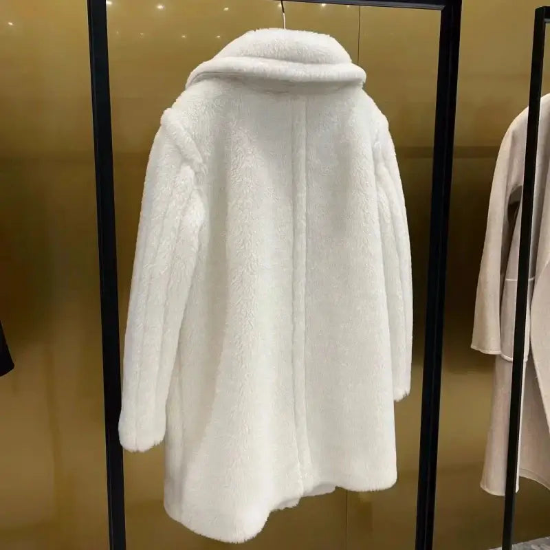 Women’s Long Alpaca Wool Parka – Double-Sided Faux Fur, Elegant and Warm
