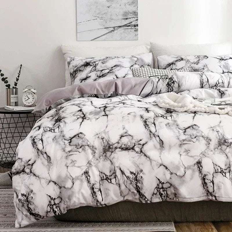 Ensemble de literie Queen imprimé en marbre Ensemble de housse de couette brossée King Size