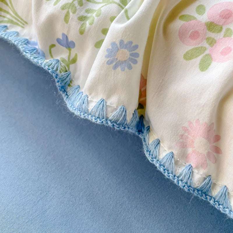 Ensembles de literie de fleurs pour filles pastorales, linge de lit en coton lavé, ensemble de draps de couette douce, couvre-lit simple, textiles de maison
