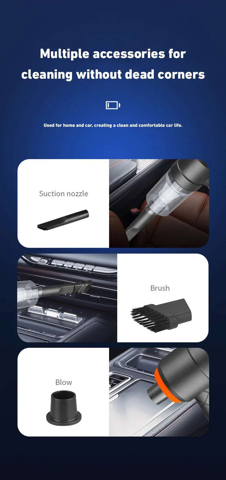 Aspirateur de voiture sans fil Xiaomi 9000Pa 120W Aspirateur haute puissance Aspirateur portable sans fil pour le bureau à domicile