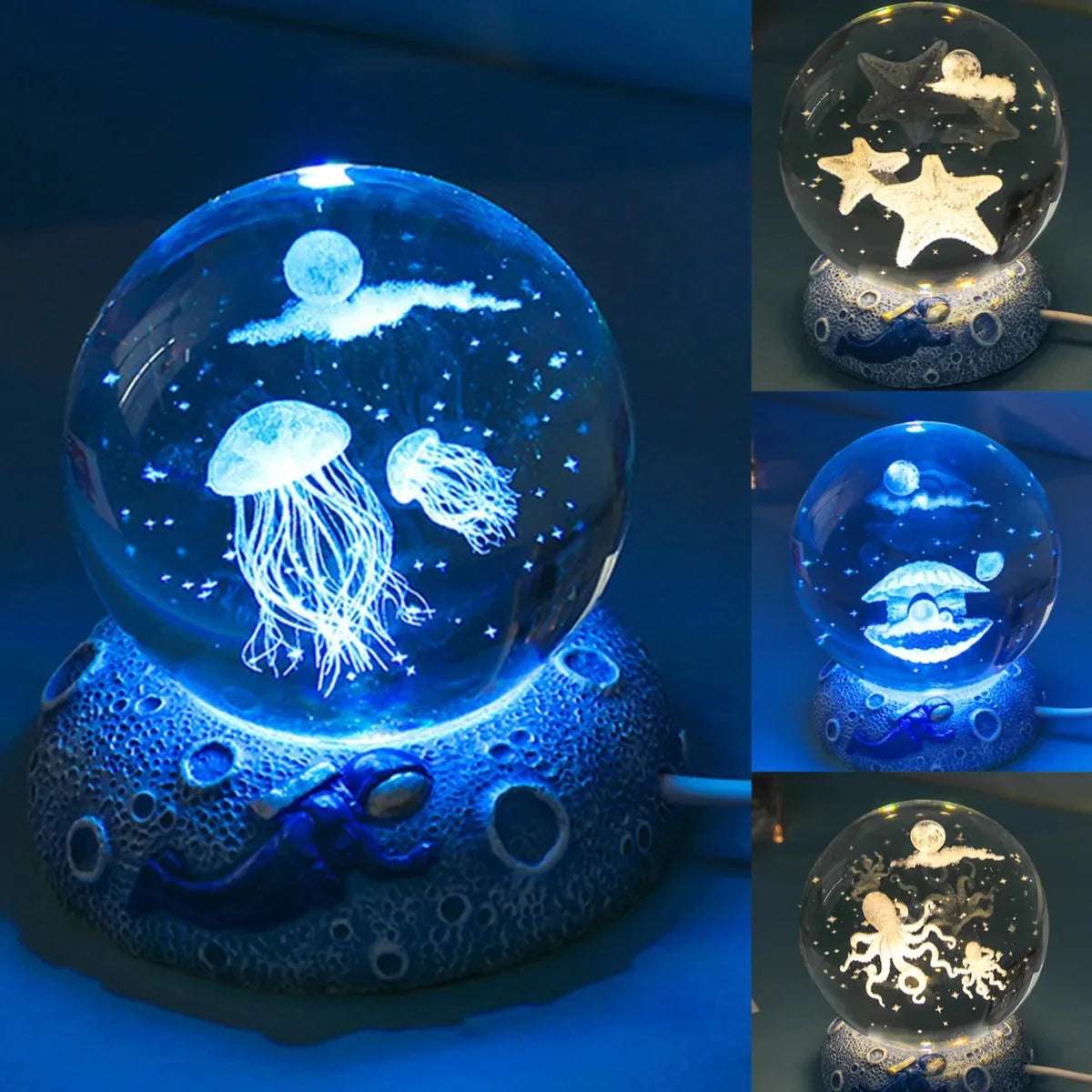 Boule de cristal Veilleuses brillantes Mer Jellyfish Astronaute Lampe de table USB