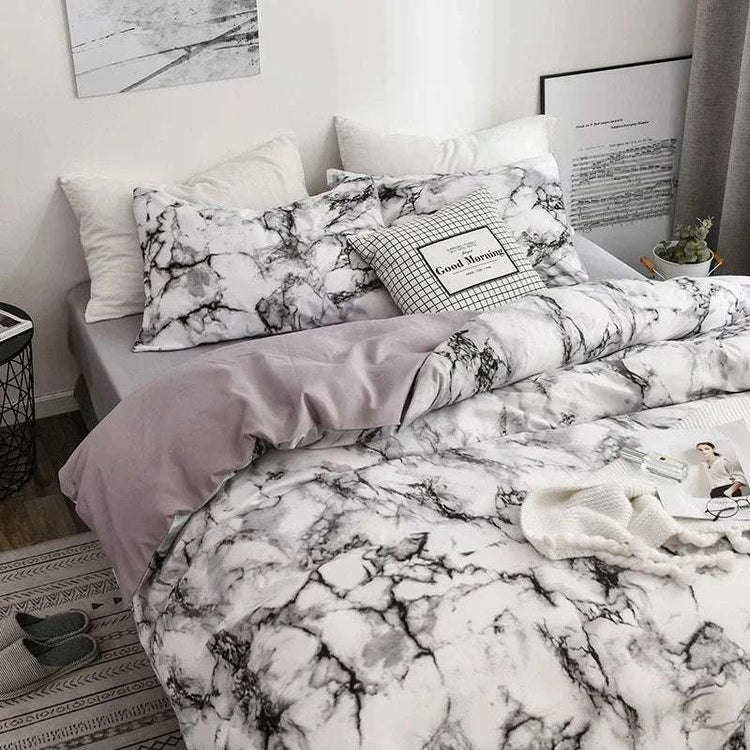 Ensemble de literie Queen imprimé en marbre Ensemble de housse de couette brossée King Size
