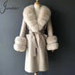 Luxury Women’s Cashmere and Wool Coat with Genuine Fur Collar