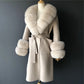 Luxury Women’s Cashmere and Wool Coat with Genuine Fur Collar