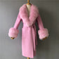 Luxury Women’s Cashmere and Wool Coat with Genuine Fur Collar