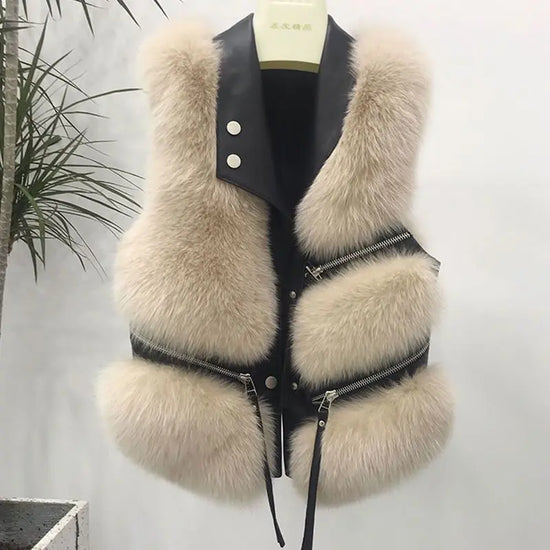 Women’s Short Faux Fur Patchwork Coat – Chic and Colorful