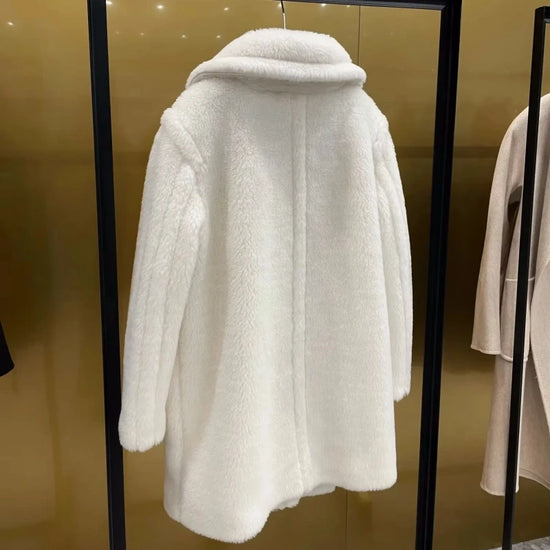 Women’s Long Alpaca Wool Parka – Double-Sided Faux Fur, Elegant and Warm