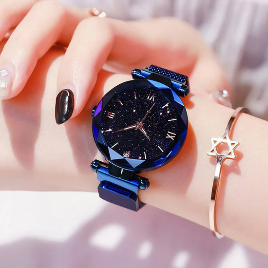 Women’s Starry Sky Design Watch with Magnetic Mesh Band – Elegant Quartz