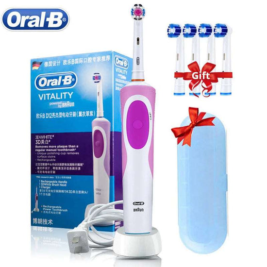 Oral B Brosse à dents électrique 2D Rotary Vibration Clean Charging Brosse à dents Cross Action Bristle Soins buccaux 4 têtes de brosse cadeau gratuites