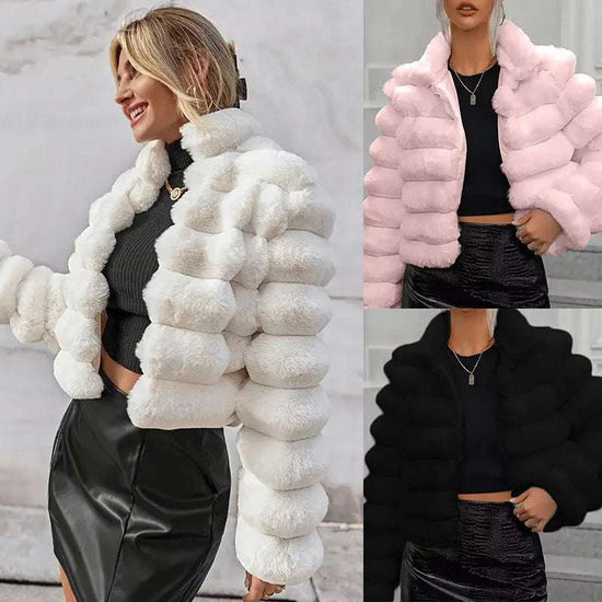 S-3XL Lumière Luxe Hiver Chaud Point Ouvert Slim Plush Veste Femmes 3D